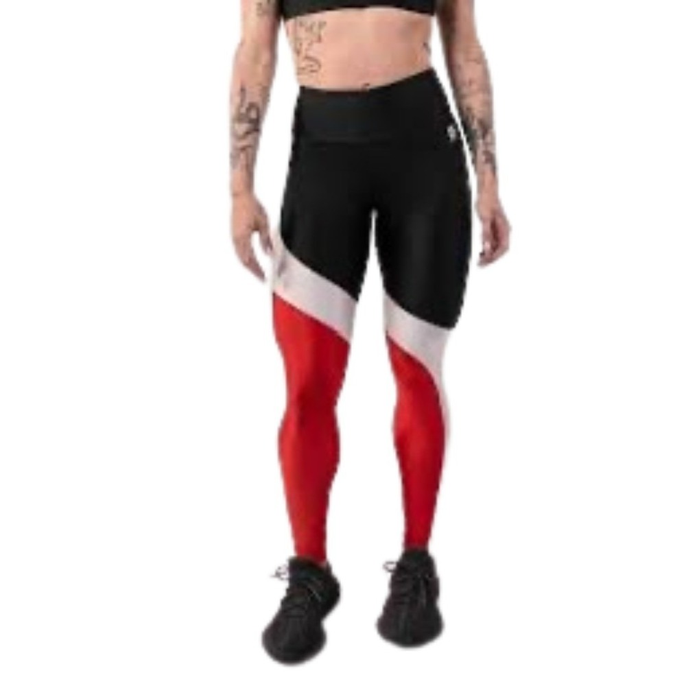 Koral Women Small Black Red White Colorblock Infinity High Rise Leggings USA NEW